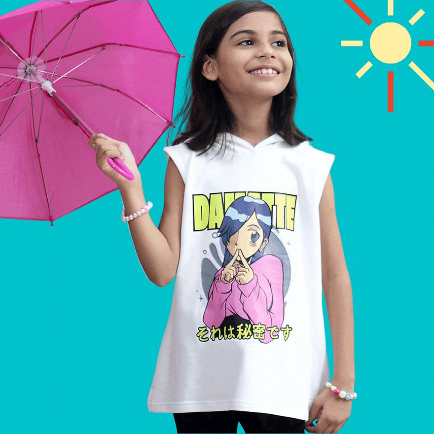 Sleeveless Hoodie For Girls - White