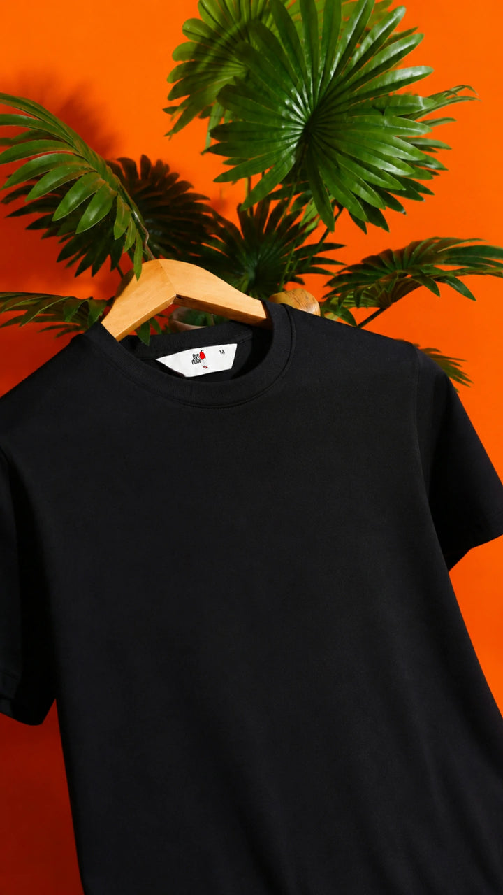 Crew Neck T-Shirt in Black  - Essential Men's Cotton Blend Tee