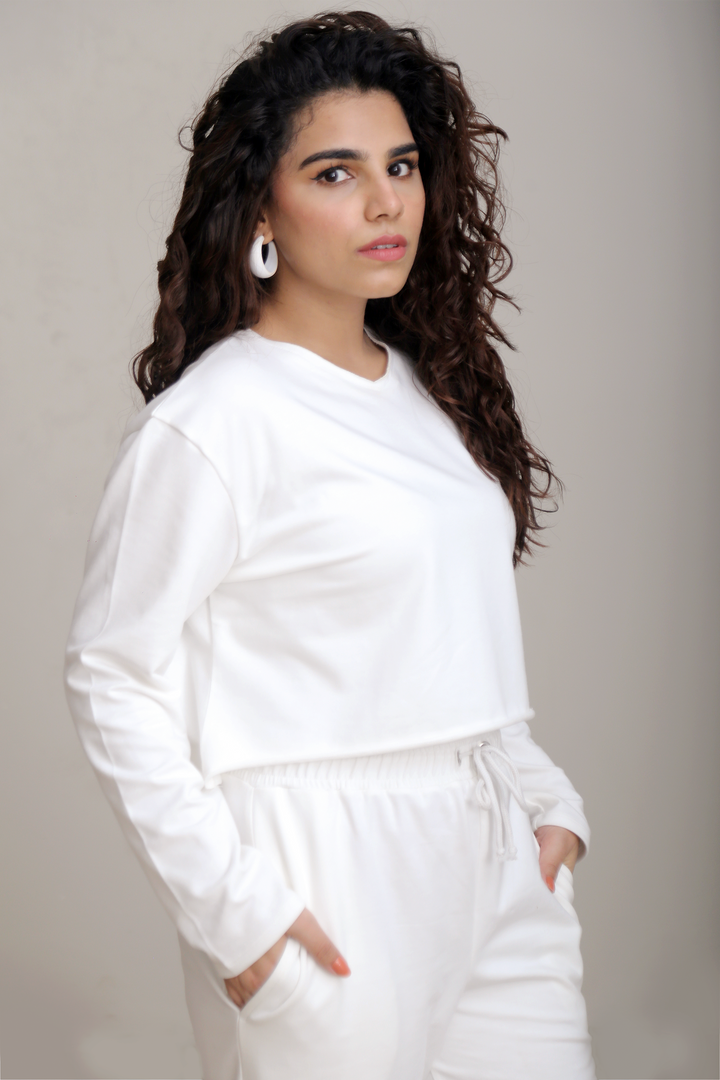 Co-Ord Set with Crop Top - White