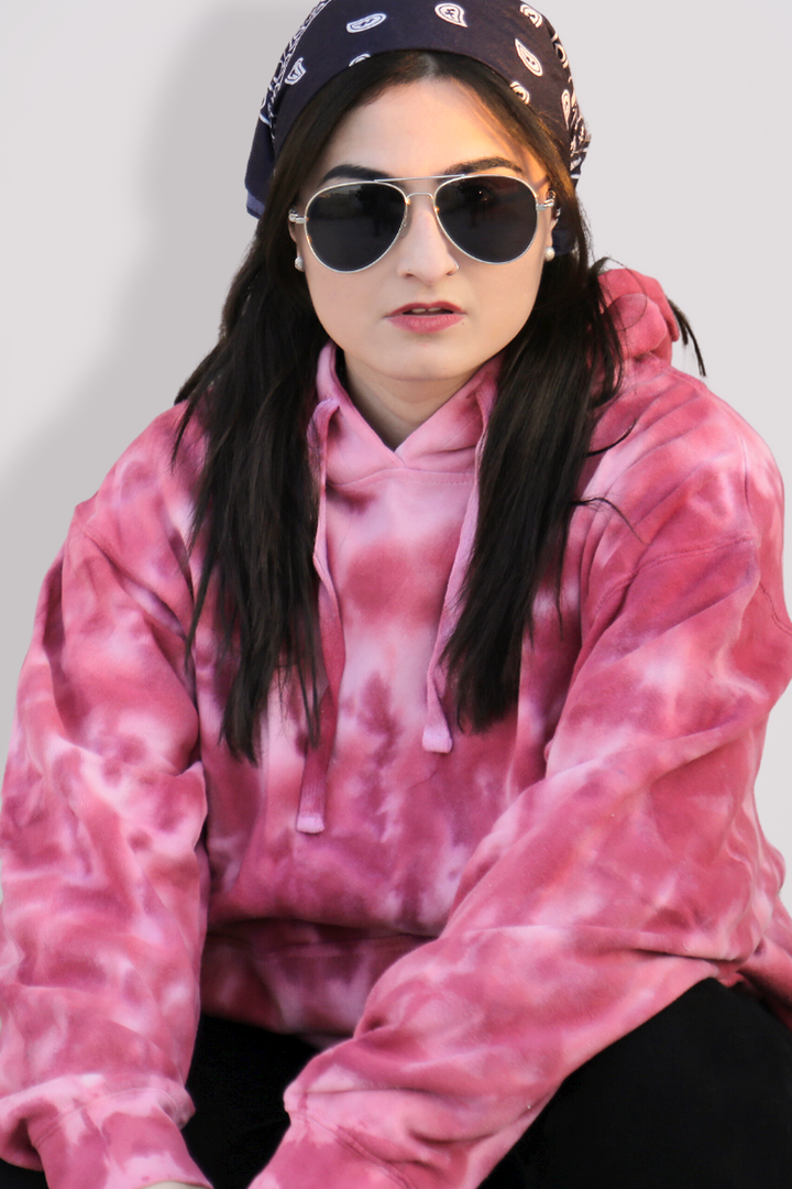 White Pink Tie & Dye Hoodie For Girls