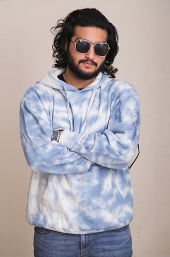 White Sky Blue Tie & Dye Hoodie