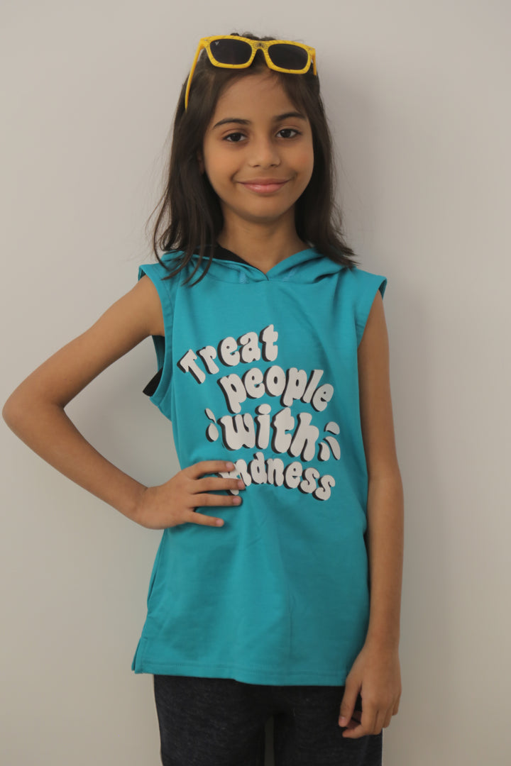 Sleeveless Hoodie For Girls - Green