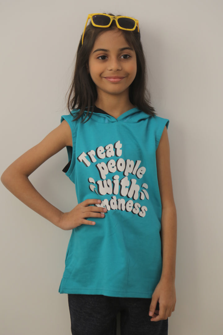 Sleeveless Hoodie For Girls - Green