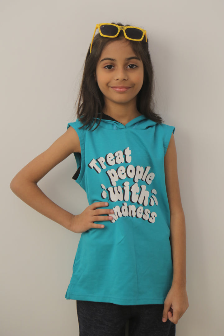 Sleeveless Hoodie For Girls - Green