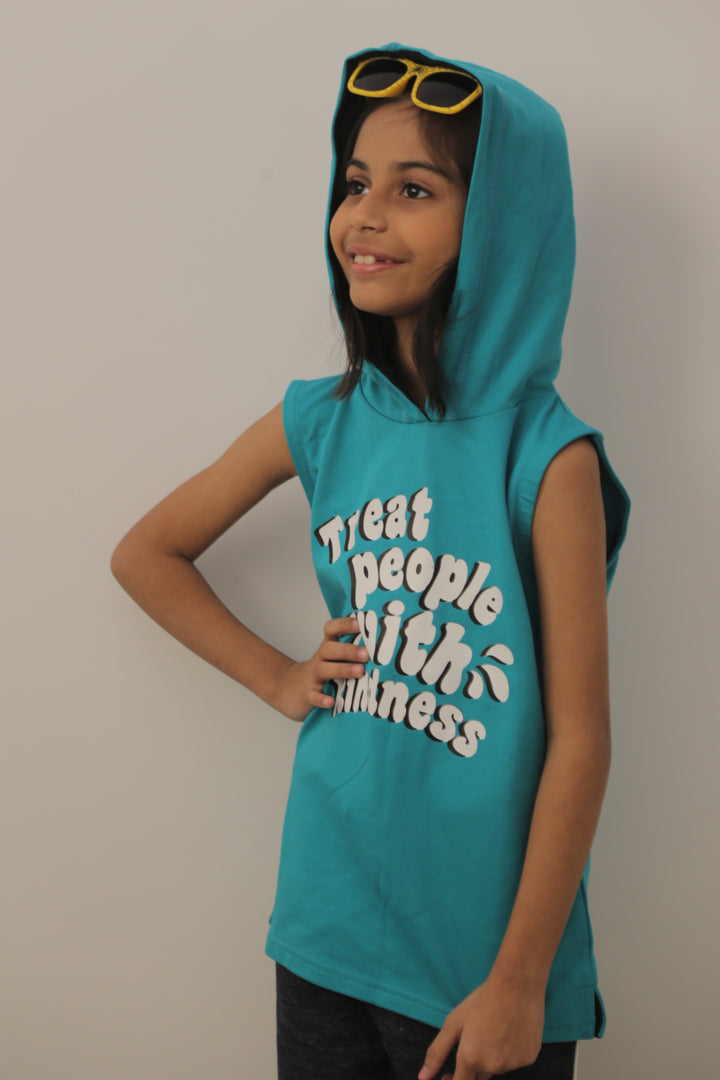 Sleeveless Hoodie For Girls - Green